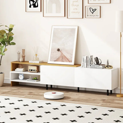 Modern TV Stand for 80 Inches TVs with Storage Shelves and Cabinets-White - White - Entertainment Centers & TV Stands