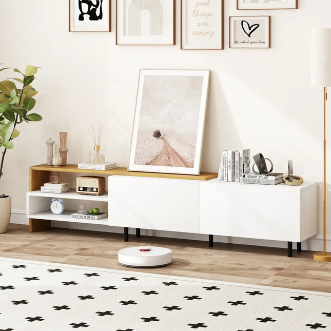 Modern TV Stand for 80 Inches TVs with Storage Shelves and Cabinets-White - White - Entertainment Centers & TV Stands