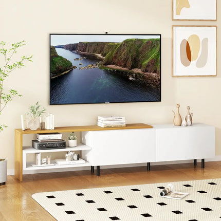 Modern TV Stand for 80 Inches TVs with Storage Shelves and Cabinets-White - White - Entertainment Centers & TV Stands