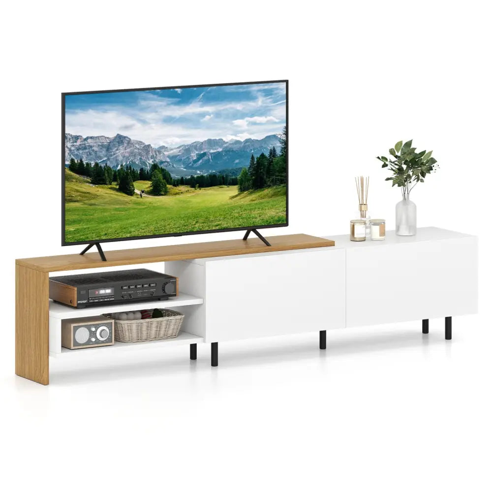 Modern TV Stand for 80 Inches TVs with Storage Shelves and Cabinets-White - White - Entertainment Centers & TV Stands