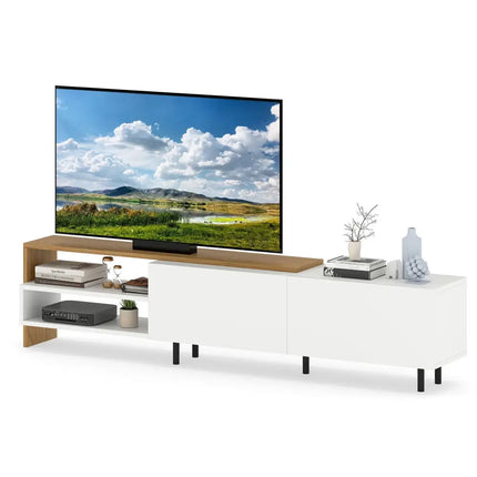 Modern TV Stand for 80 Inches TVs with Storage Shelves and Cabinets-White - White - Entertainment Centers & TV Stands
