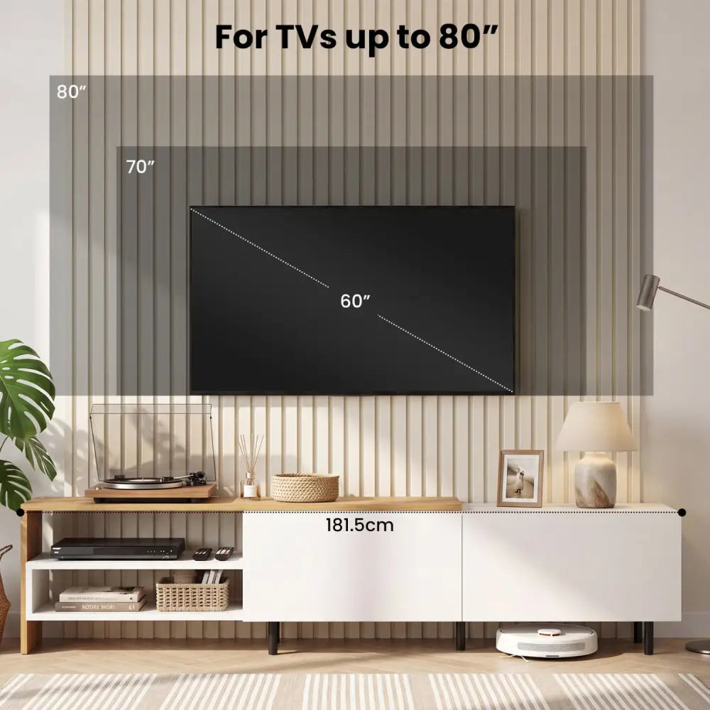 Modern TV Stand for 80 Inches TVs with Storage Shelves and Cabinets-White - White - Entertainment Centers & TV Stands