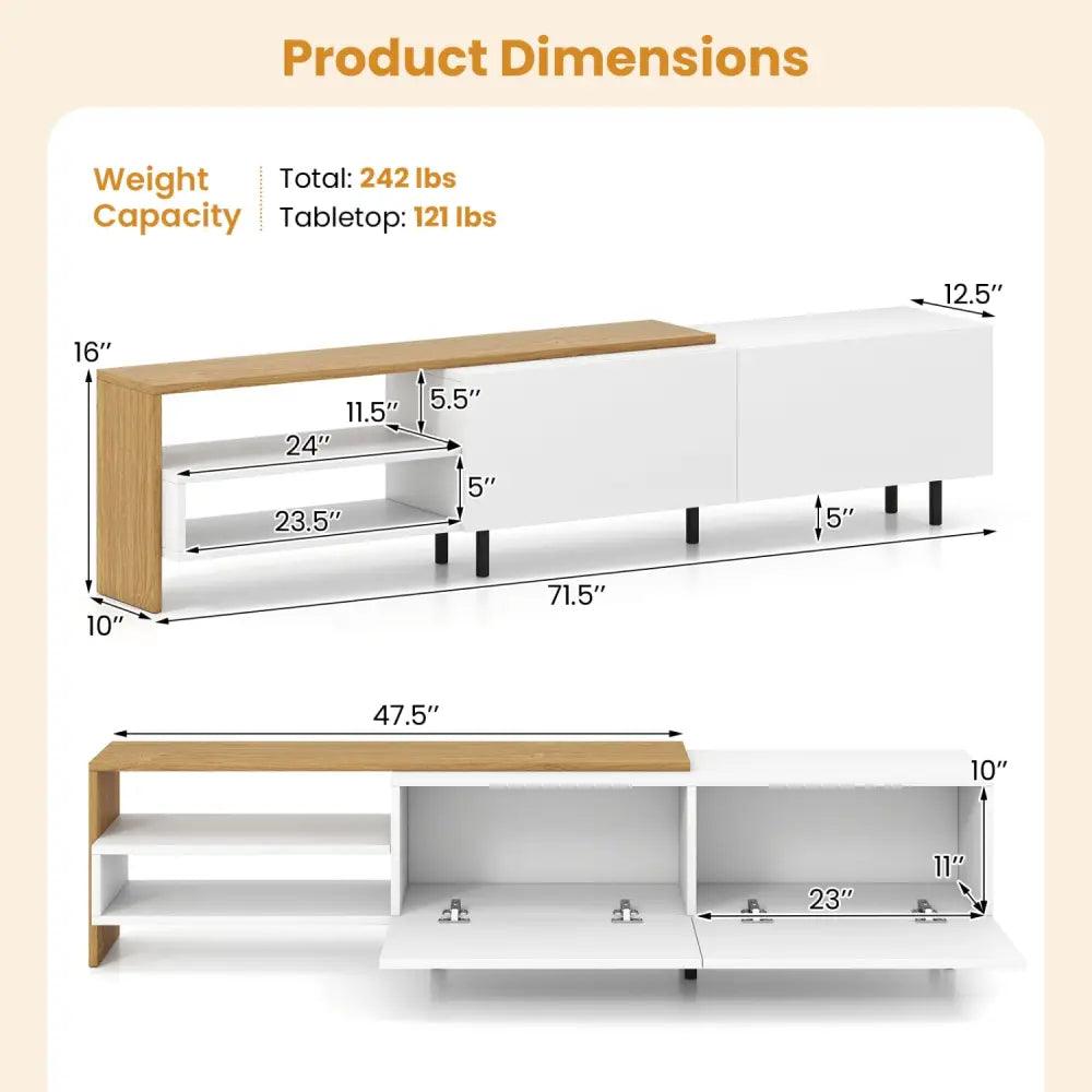 Modern TV Stand for 80 Inches TVs with Storage Shelves and Cabinets-White - White - Entertainment Centers & TV Stands