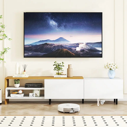 Modern TV Stand for 80 Inches TVs with Storage Shelves and Cabinets-White - White - Entertainment Centers & TV Stands