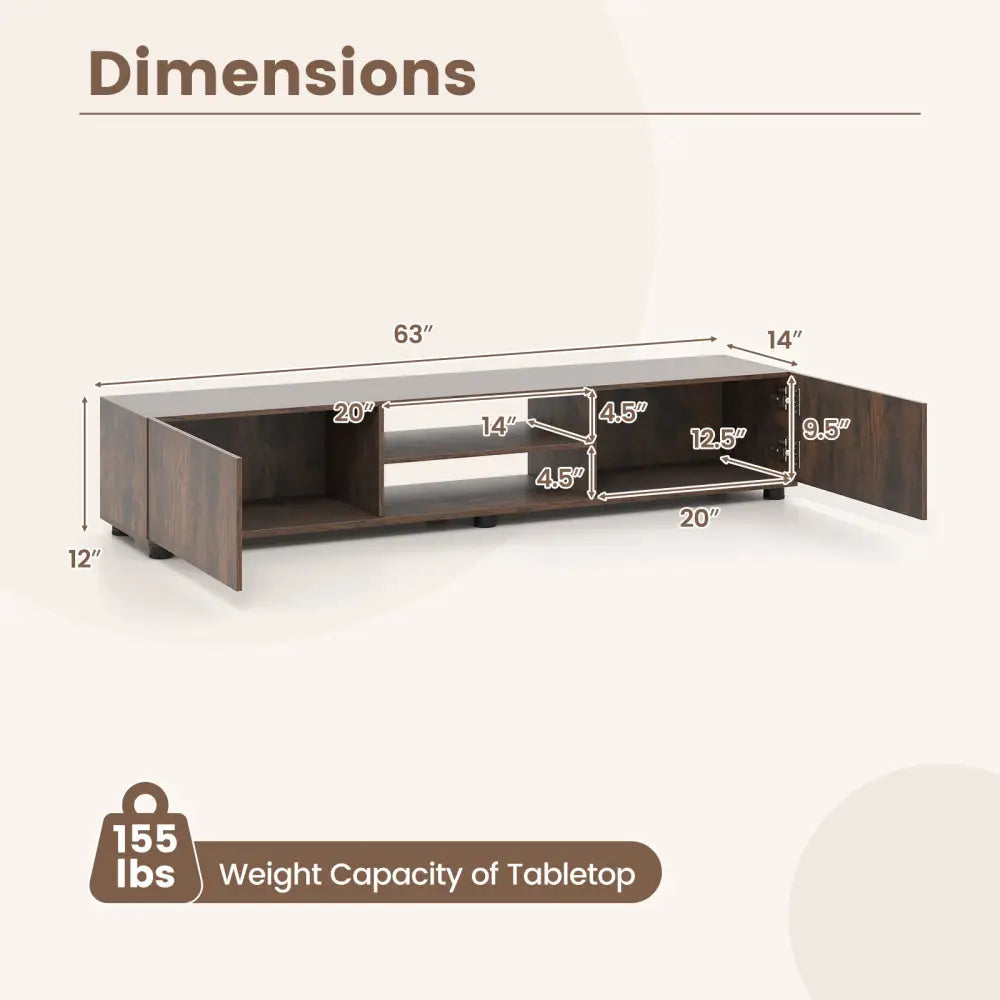 Modern TV Stand for up to 70’’ TVs Minimalist Entertainment Center with 2 Doors and Open Shelves-Rustic Brown - Rustic