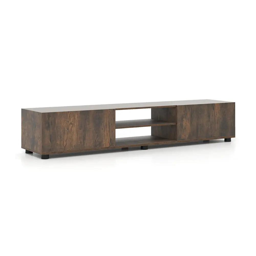 Modern TV Stand for up to 70’’ TVs Minimalist Entertainment Center with 2 Doors and Open Shelves-Rustic Brown - Rustic