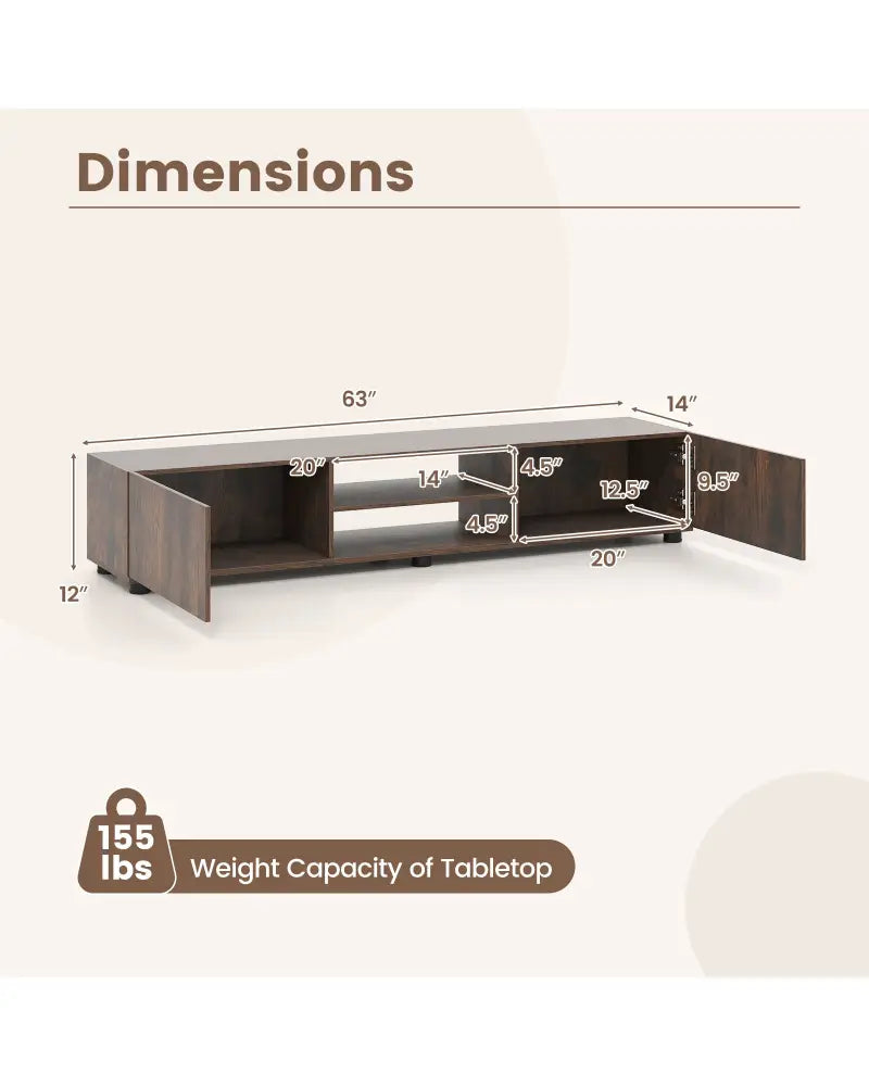 Modern TV Stand for up to 70’’ TVs Minimalist Entertainment Center with 2 Doors and Open Shelves-Rustic Brown - Rustic