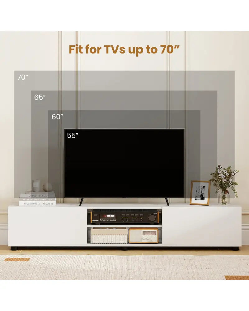 Modern TV Stand for up to 70’’ TVs Minimalist Entertainment Center with 2 Doors and Open Shelves-White - White