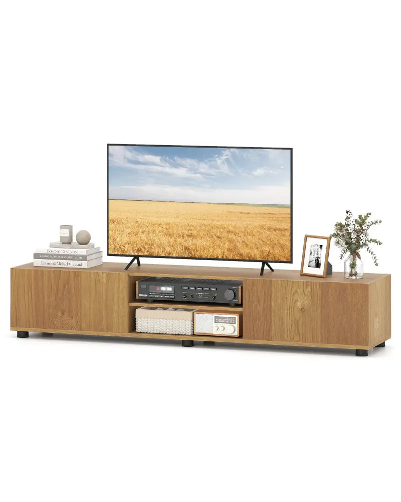 Modern TV Stand for up to 70’’ TVs Minimalist Entertainment Center with 2 Doors and Open Shelves-Natural - Natural