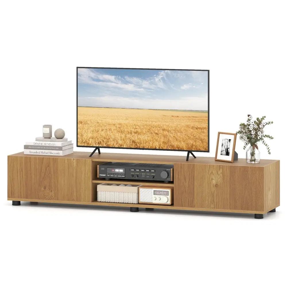 Modern TV Stand for up to 70’’ TVs Minimalist Entertainment Center with 2 Doors and Open Shelves-Natural - Natural