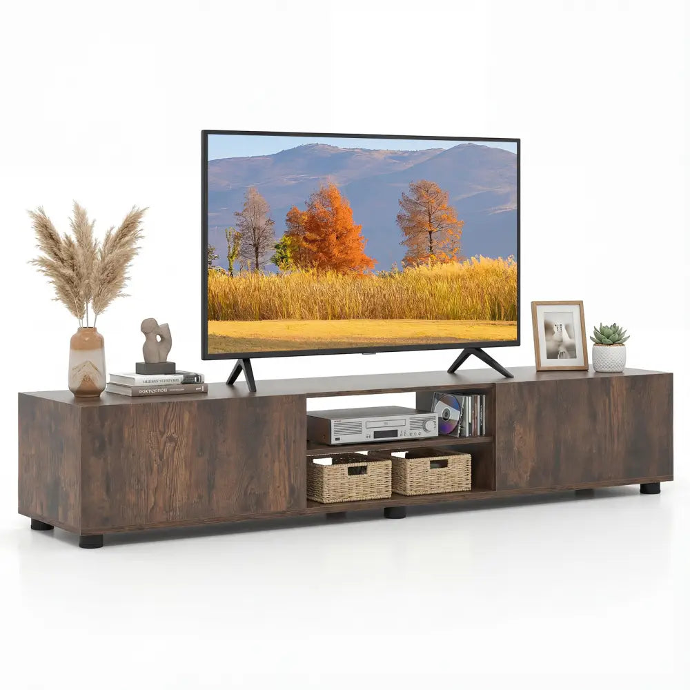 Modern TV Stand for up to 70’’ TVs Minimalist Entertainment Center with 2 Doors and Open Shelves-Rustic Brown - Rustic