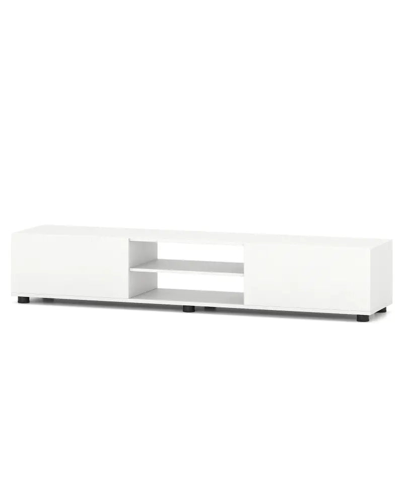 Modern TV Stand for up to 70’’ TVs Minimalist Entertainment Center with 2 Doors and Open Shelves-White - White