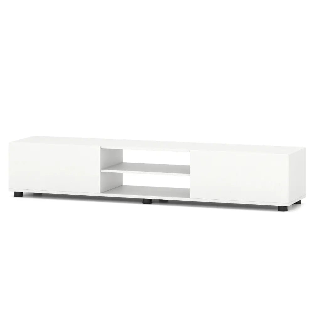 Modern TV Stand for up to 70’’ TVs Minimalist Entertainment Center with 2 Doors and Open Shelves-White - White
