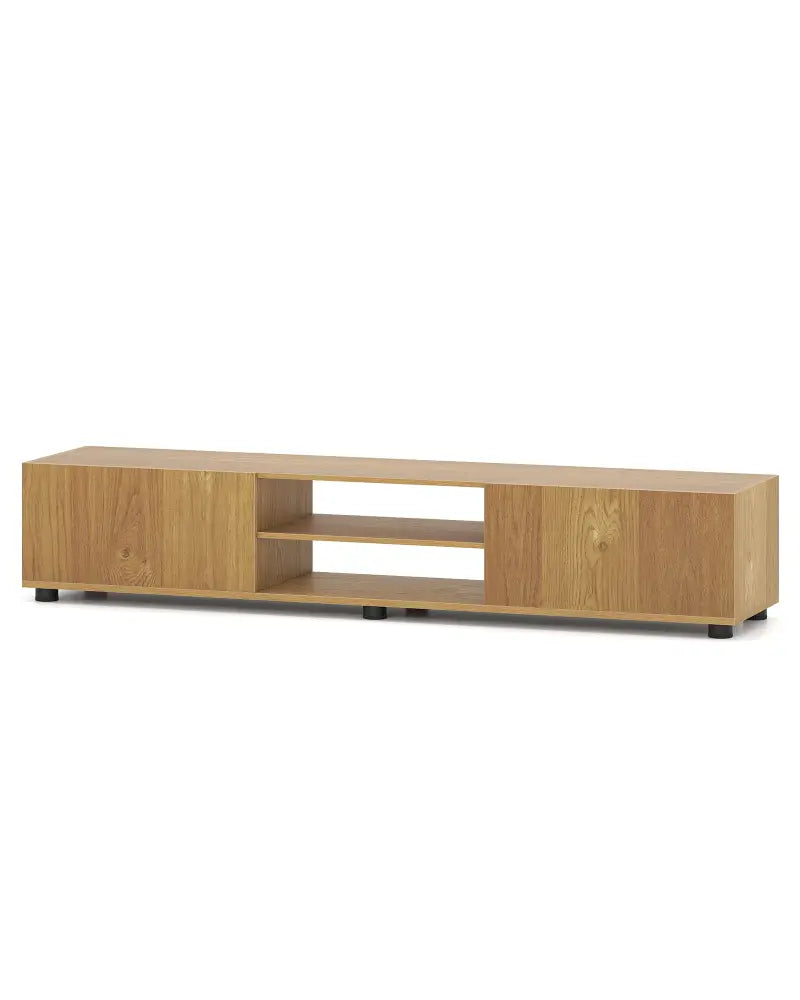 Modern TV Stand for up to 70’’ TVs Minimalist Entertainment Center with 2 Doors and Open Shelves-Natural - Natural