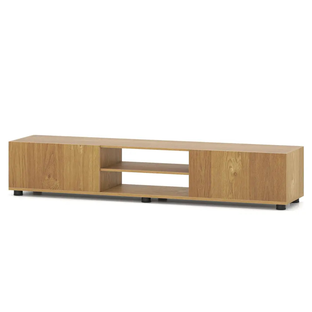 Modern TV Stand for up to 70’’ TVs Minimalist Entertainment Center with 2 Doors and Open Shelves-Natural - Natural