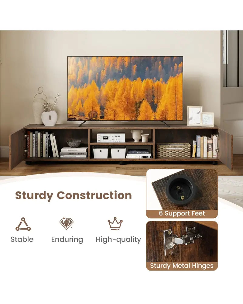 Modern TV Stand for up to 70’’ TVs Minimalist Entertainment Center with 2 Doors and Open Shelves-Rustic Brown - Rustic