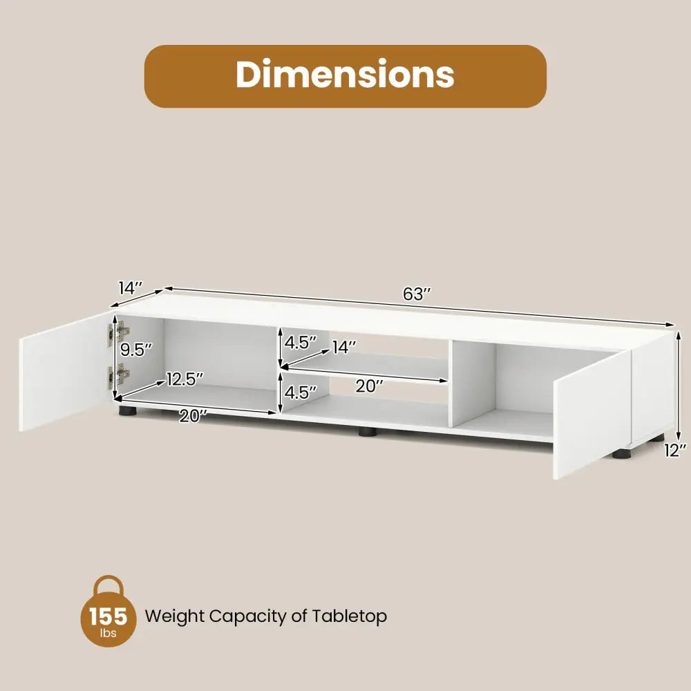 Modern TV Stand for up to 70’’ TVs Minimalist Entertainment Center with 2 Doors and Open Shelves-White - White