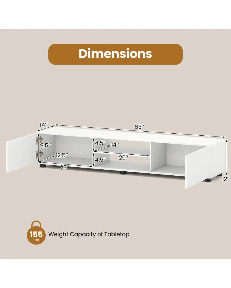 Modern TV Stand for up to 70’’ TVs Minimalist Entertainment Center with 2 Doors and Open Shelves-White - White