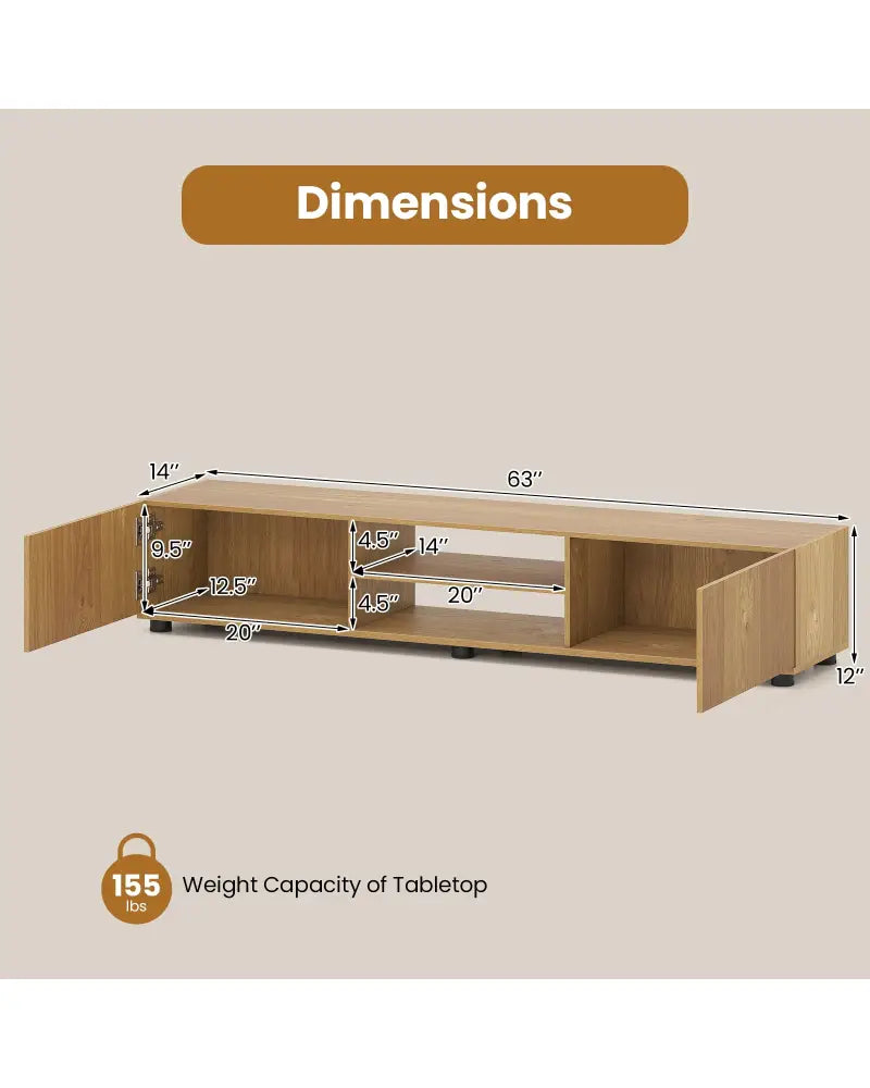 Modern TV Stand for up to 70’’ TVs Minimalist Entertainment Center with 2 Doors and Open Shelves-Natural - Natural
