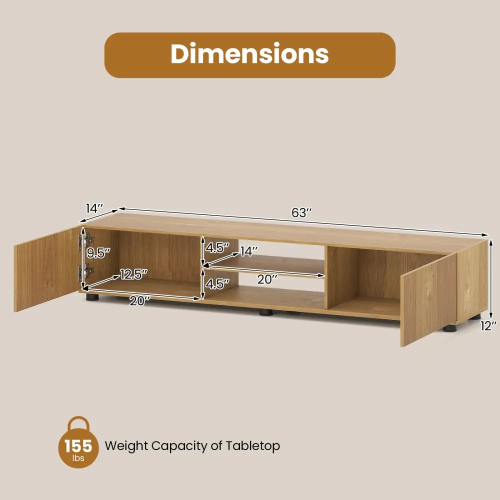 Modern TV Stand for up to 70’’ TVs Minimalist Entertainment Center with 2 Doors and Open Shelves-Natural - Natural