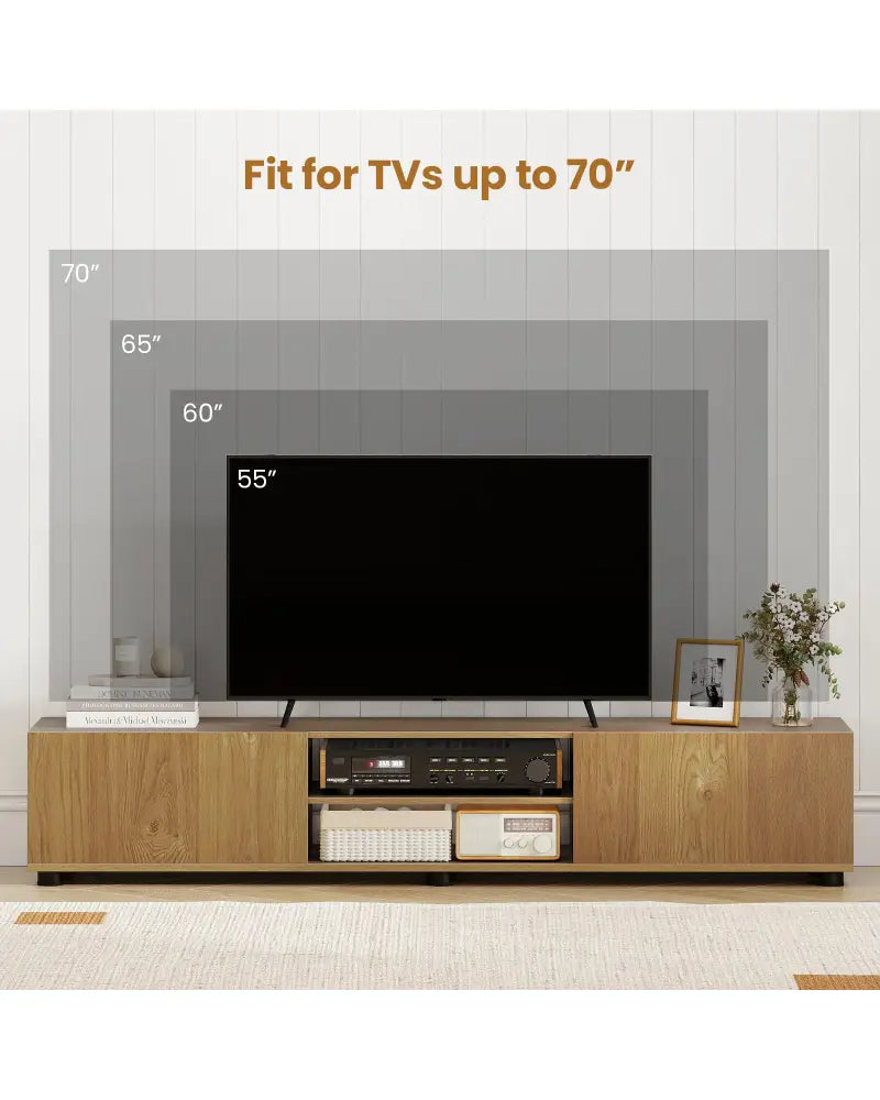 Modern TV Stand for up to 70’’ TVs Minimalist Entertainment Center with 2 Doors and Open Shelves-Natural - Natural