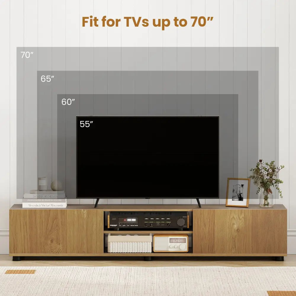 Modern TV Stand for up to 70’’ TVs Minimalist Entertainment Center with 2 Doors and Open Shelves-Natural - Natural