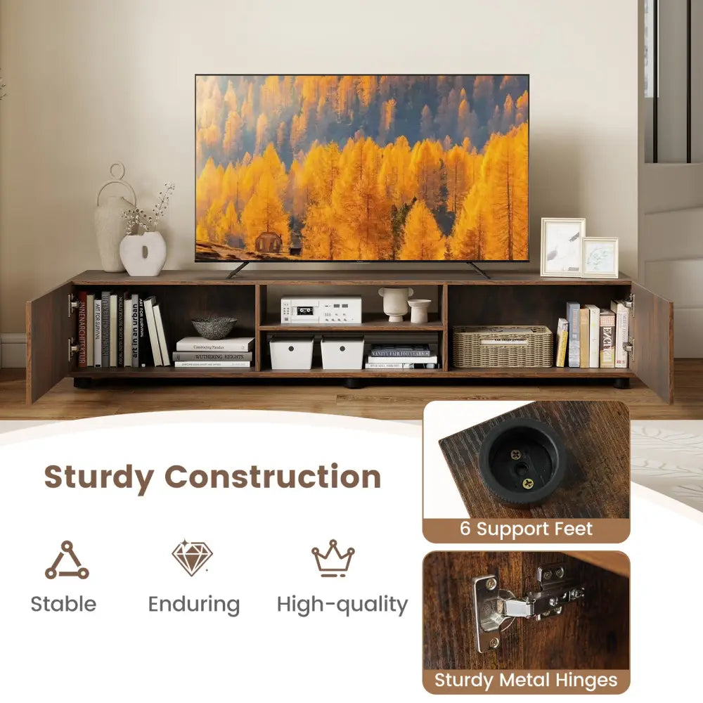 Modern TV Stand for up to 70’’ TVs Minimalist Entertainment Center with 2 Doors and Open Shelves-Rustic Brown - Rustic