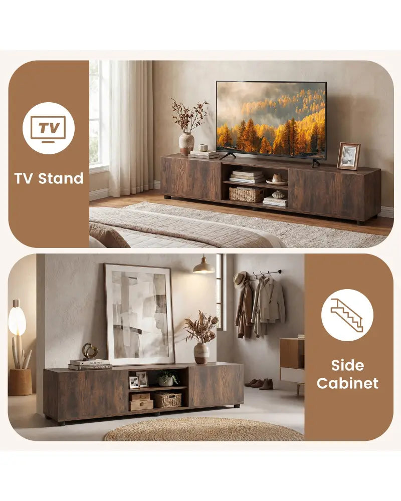Modern TV Stand for up to 70’’ TVs Minimalist Entertainment Center with 2 Doors and Open Shelves-Rustic Brown - Rustic