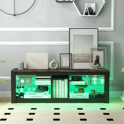 Modern TV Stand with LED Light and Adjustable Shelves for TVs up to 65 inch-Brown - Brown - Entertainment Centers & TV