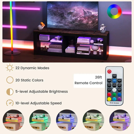 Modern TV Stand with LED Light and Adjustable Shelves for TVs up to 65 inch-Brown - Brown - Entertainment Centers & TV