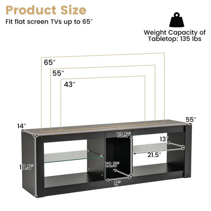 Modern TV Stand with LED Light and Adjustable Shelves for TVs up to 65 inch-Brown - Brown - Entertainment Centers & TV