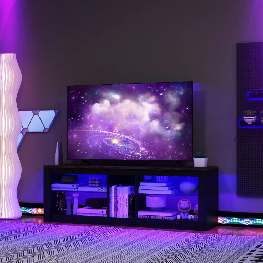 Modern TV Stand with LED Light and Adjustable Shelves for TVs up to 65 inch-Brown - Brown - Entertainment Centers & TV