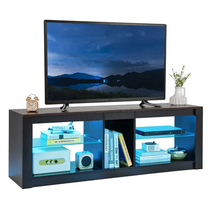 Modern TV Stand with LED Light and Adjustable Shelves for TVs up to 65 inch-Brown - Brown - Entertainment Centers & TV