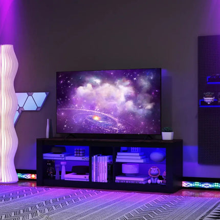 Modern TV Stand with LED Light and Adjustable Shelves for TVs up to 65 inch-Brown - Brown - Entertainment Centers & TV