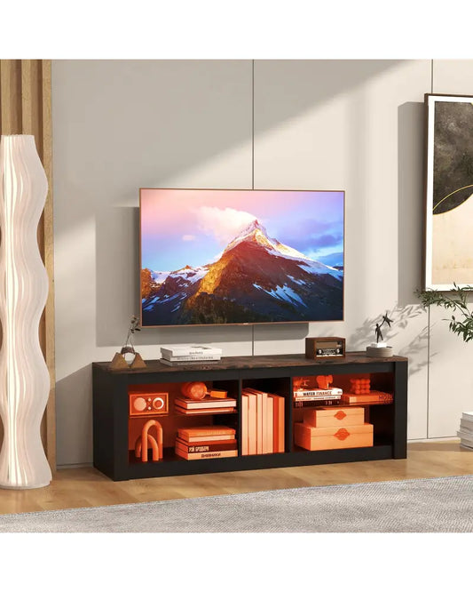 Modern TV Stand with LED Light and Adjustable Shelves for TVs up to 65 inch-Brown - Brown - Entertainment Centers & TV
