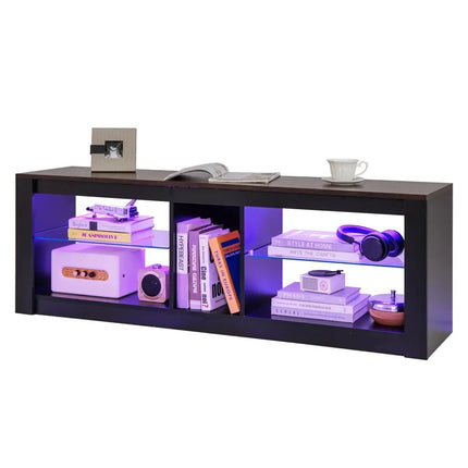 Modern TV Stand with LED Light and Adjustable Shelves for TVs up to 65 inch-Brown - Brown - Entertainment Centers & TV