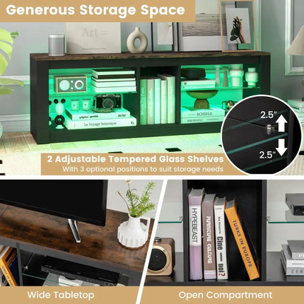 Modern TV Stand with LED Light and Adjustable Shelves for TVs up to 65 inch-Brown - Brown - Entertainment Centers & TV