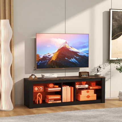 Modern TV Stand with LED Light and Adjustable Shelves for TVs up to 65 inch-Brown - Brown - Entertainment Centers & TV