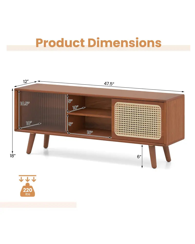Modern TV Stand with Rattan Glass Sliding Doors-Brown - Brown - Entertainment Centers & TV Stands