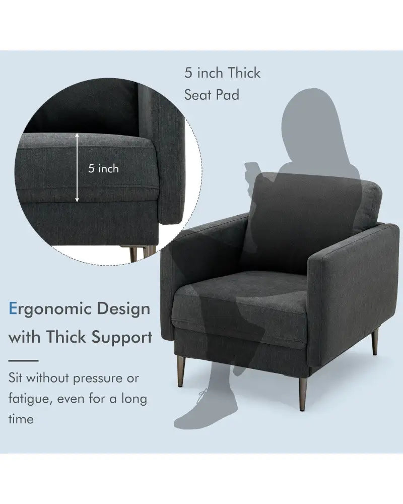 Modern Upholstered Accent Chair with Removable Backrest Cushion-Gray - Gray - Sofas & Loveseats