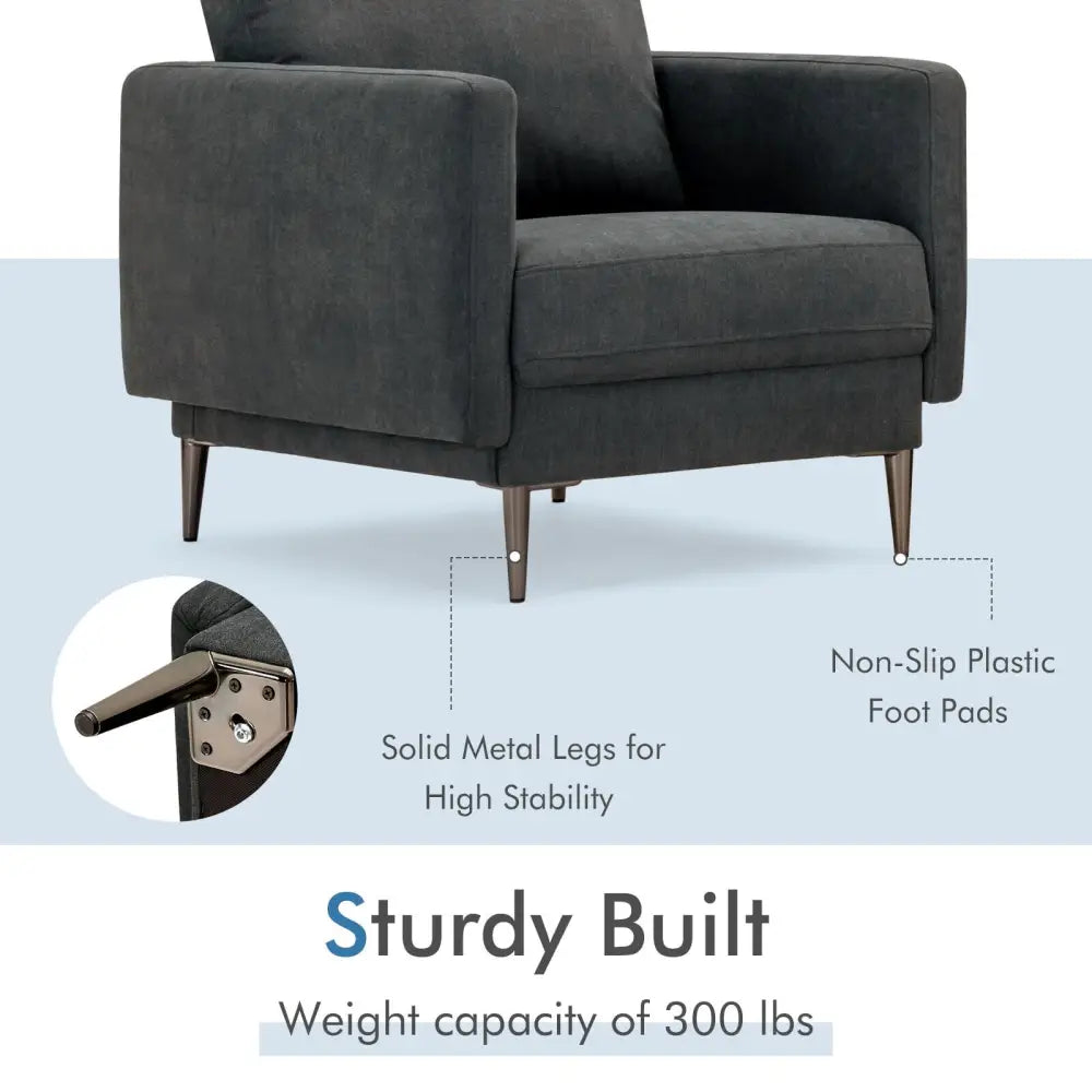 Modern Upholstered Accent Chair with Removable Backrest Cushion-Gray - Gray - Sofas & Loveseats