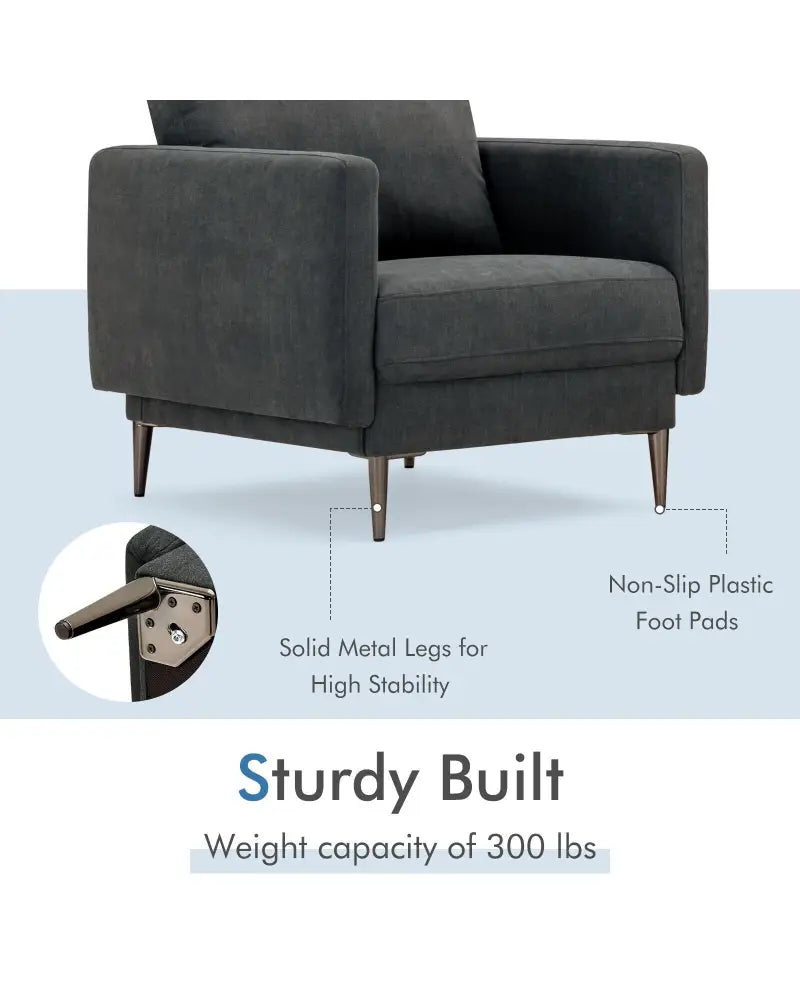 Modern Upholstered Accent Chair with Removable Backrest Cushion-Gray - Gray - Sofas & Loveseats