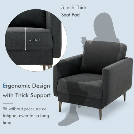 Modern Upholstered Accent Chair with Removable Backrest Cushion-Gray - Gray - Sofas & Loveseats