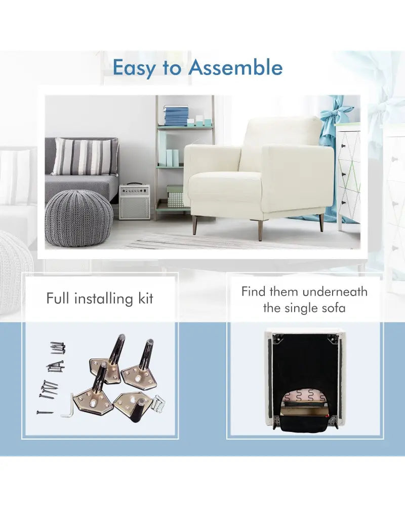 Modern Upholstered Accent Chair with Removable Backrest Cushion-White - White - Sofas & Loveseats