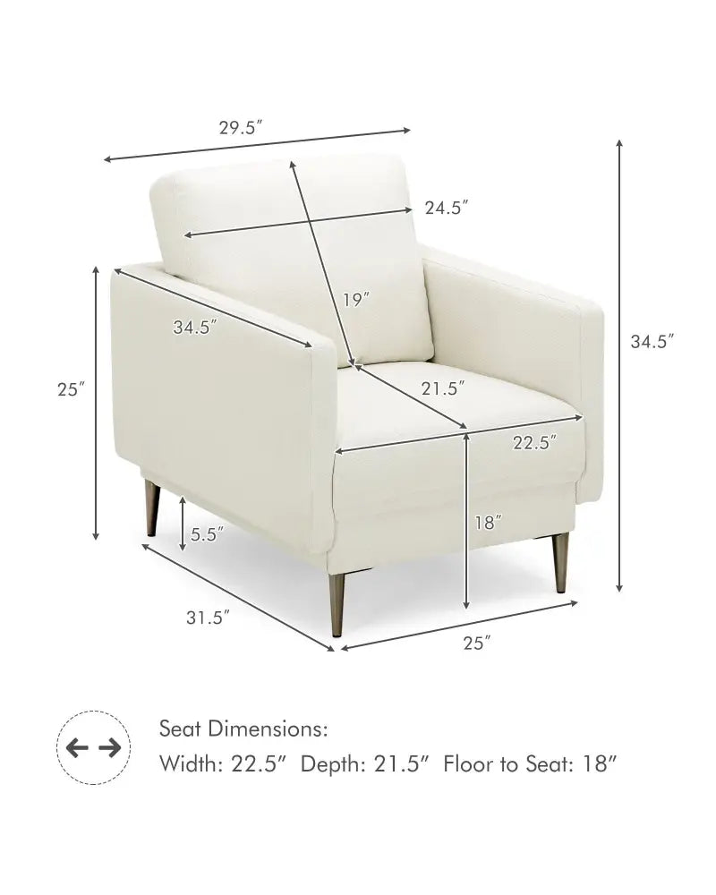 Modern Upholstered Accent Chair with Removable Backrest Cushion-White - White - Sofas & Loveseats