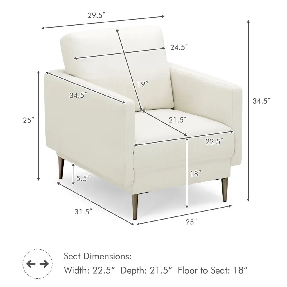 Modern Upholstered Accent Chair with Removable Backrest Cushion-White - White - Sofas & Loveseats