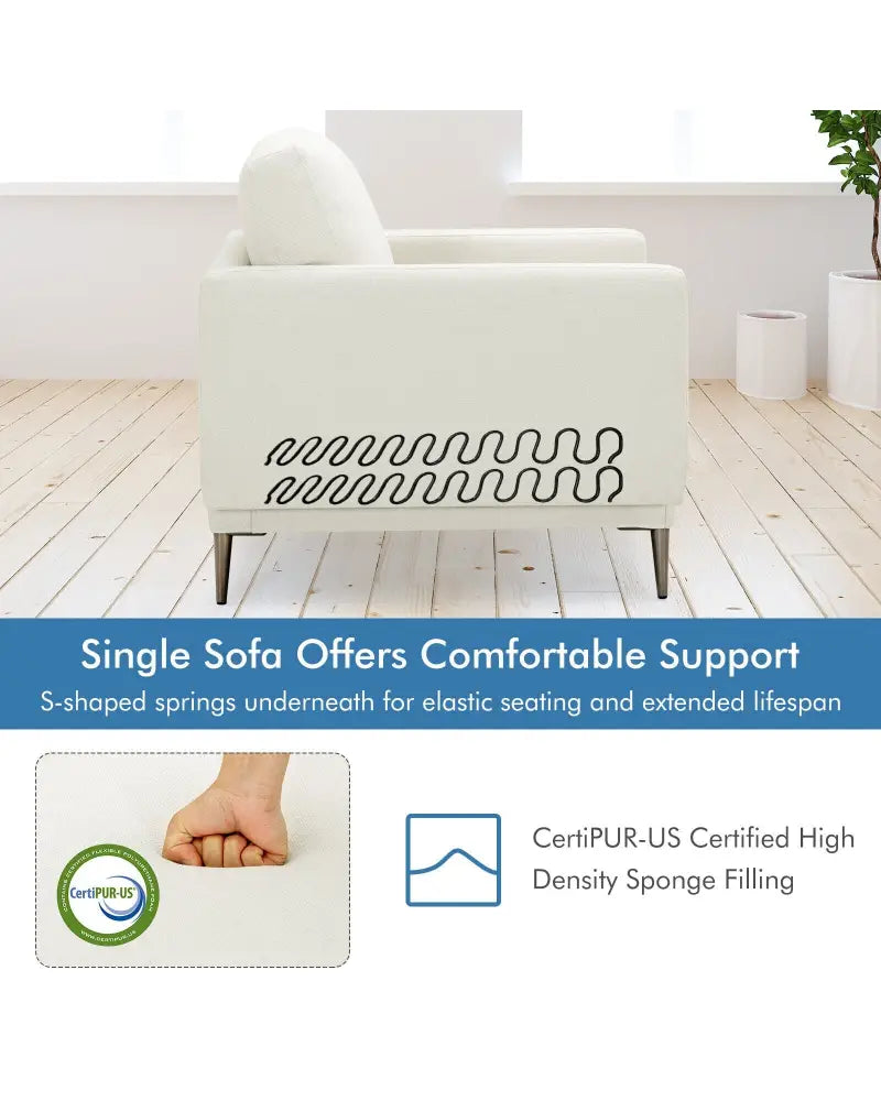 Modern Upholstered Accent Chair with Removable Backrest Cushion-White - White - Sofas & Loveseats