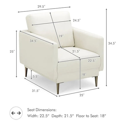 Modern Upholstered Accent Chair with Removable Backrest Cushion-White - White - Sofas & Loveseats