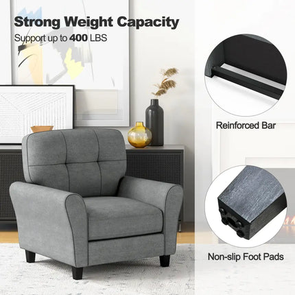 Modern Upholstered Accent Chair with Rubber Wood Legs-Gray - Gray - Accent Chairs