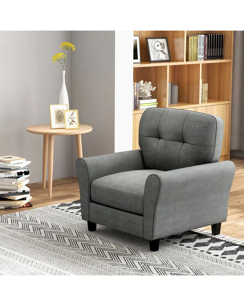 Modern Upholstered Accent Chair with Rubber Wood Legs-Gray - Gray - Accent Chairs